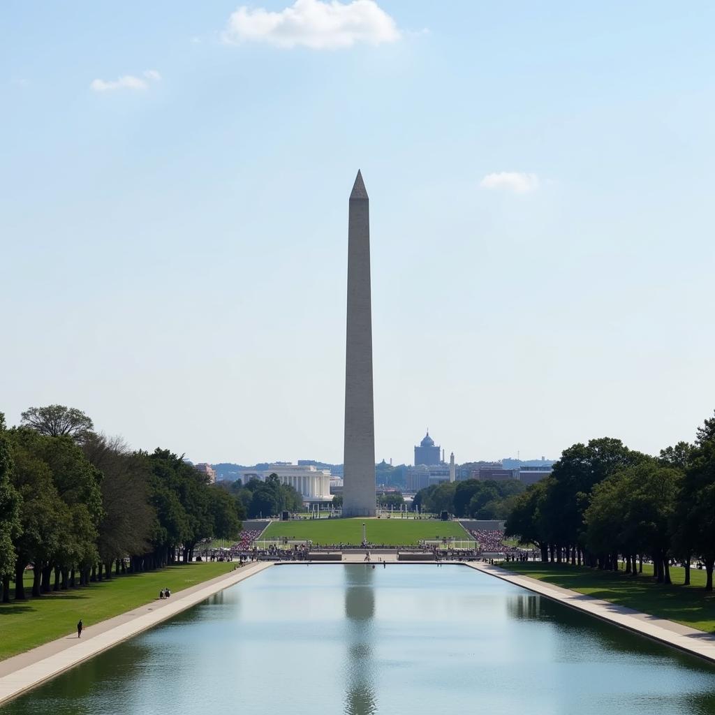 The National Mall in Washington, D.C., with iconic monuments.