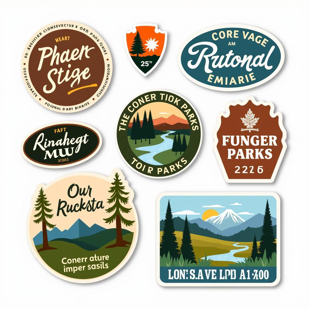 National park stickers with a message about supporting conservation efforts