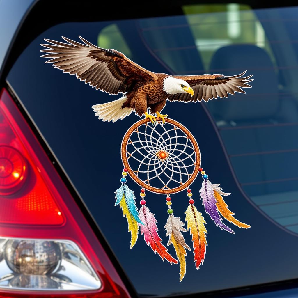 Dreamcatcher car decal with eagle feathers