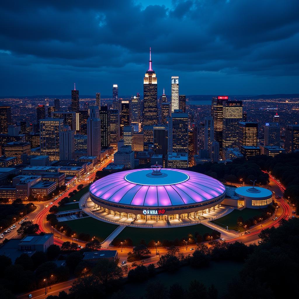 NBA Arena and City Skyline