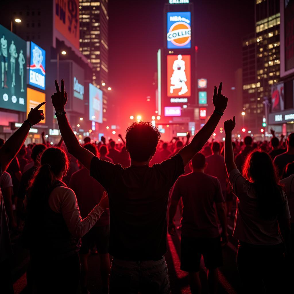 NBA Fans Celebrating in City Streets