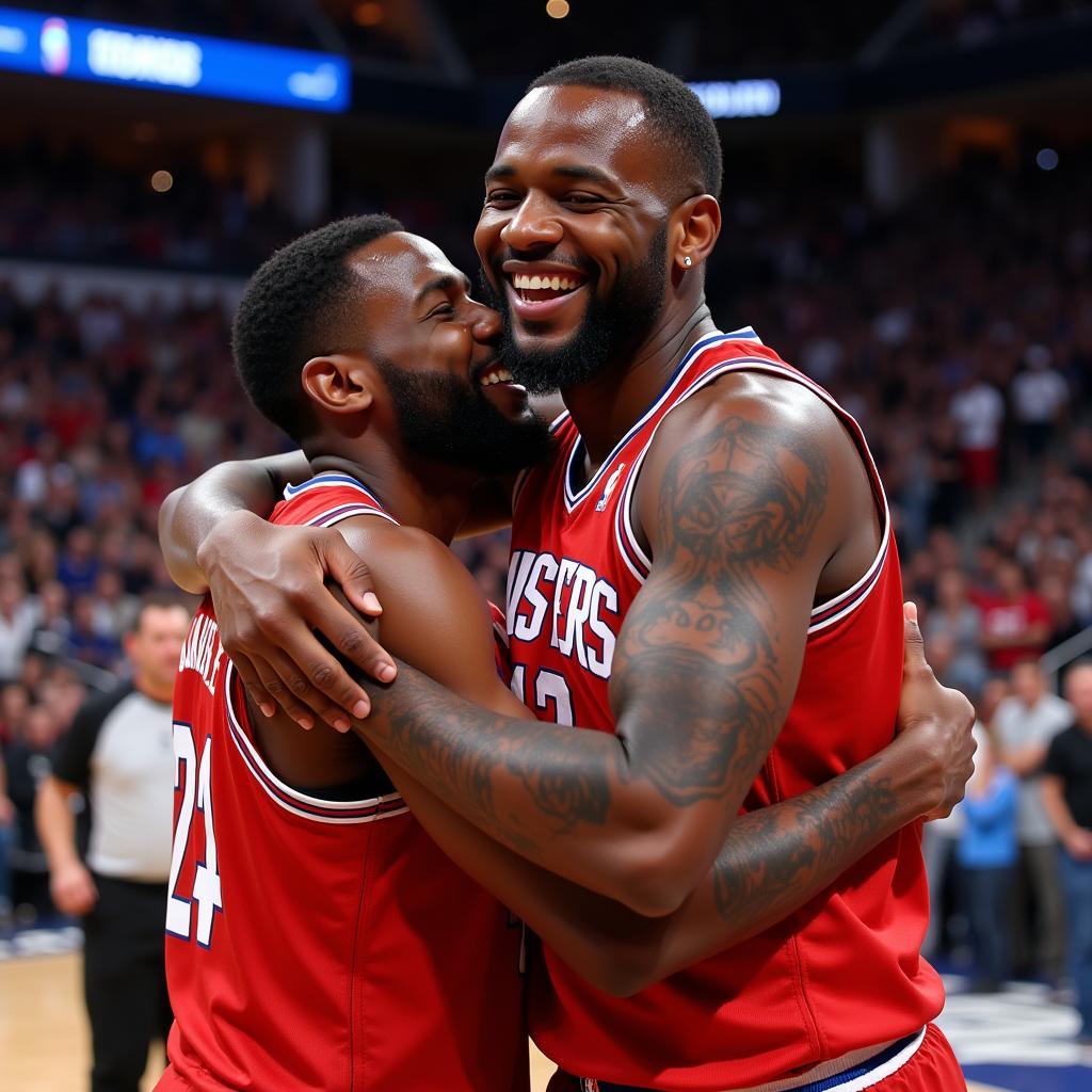 NBA Father and Son Celebrating a Victory