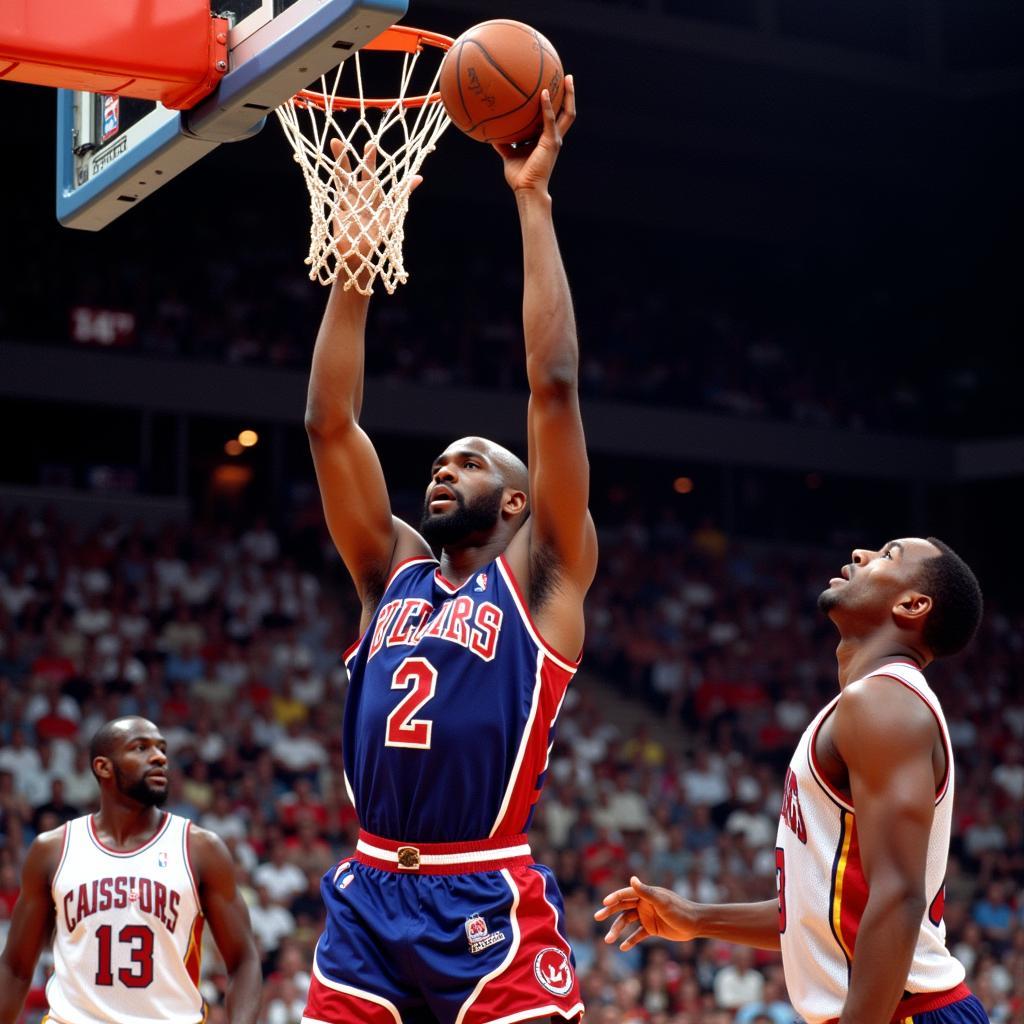 Vince Carter of the Toronto Raptors executing a slam dunk