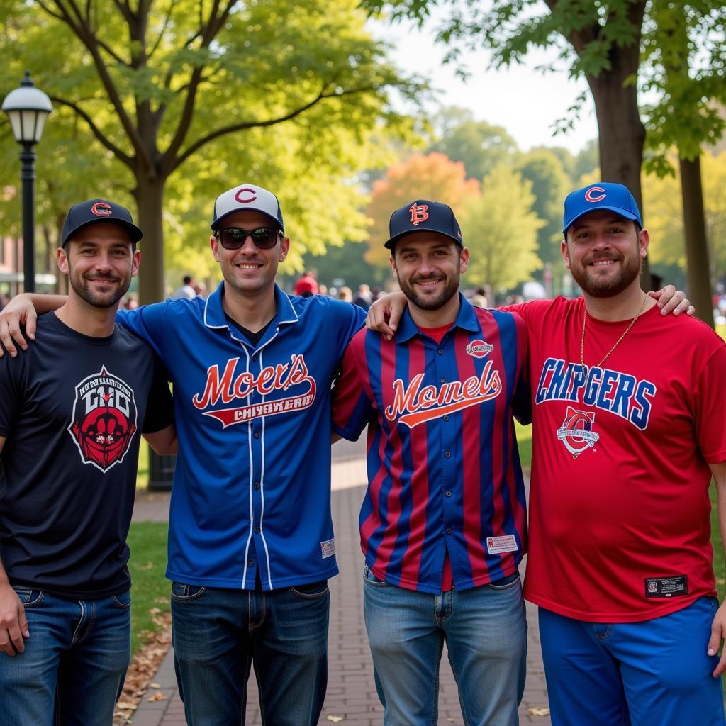 Fans from different sports teams uniting in a New York City park