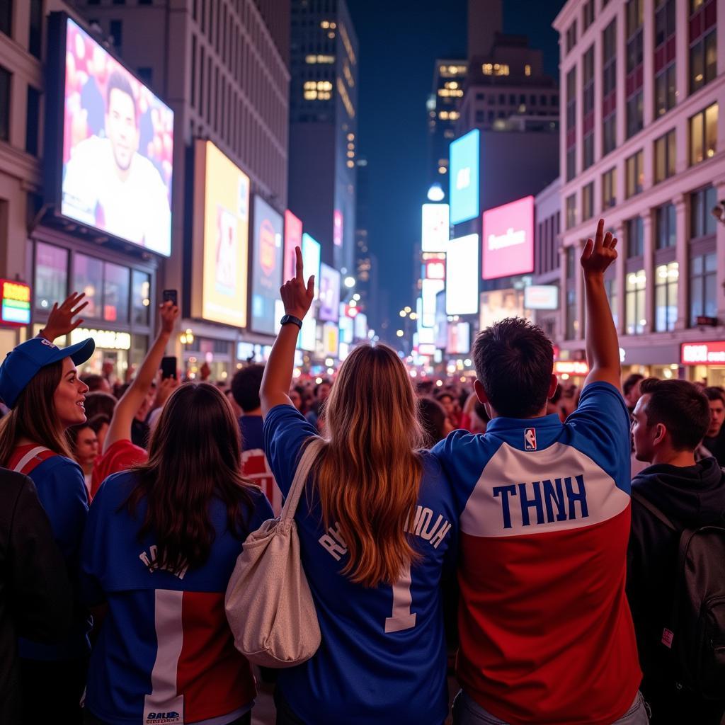 New York sports fans celebrating in the streets