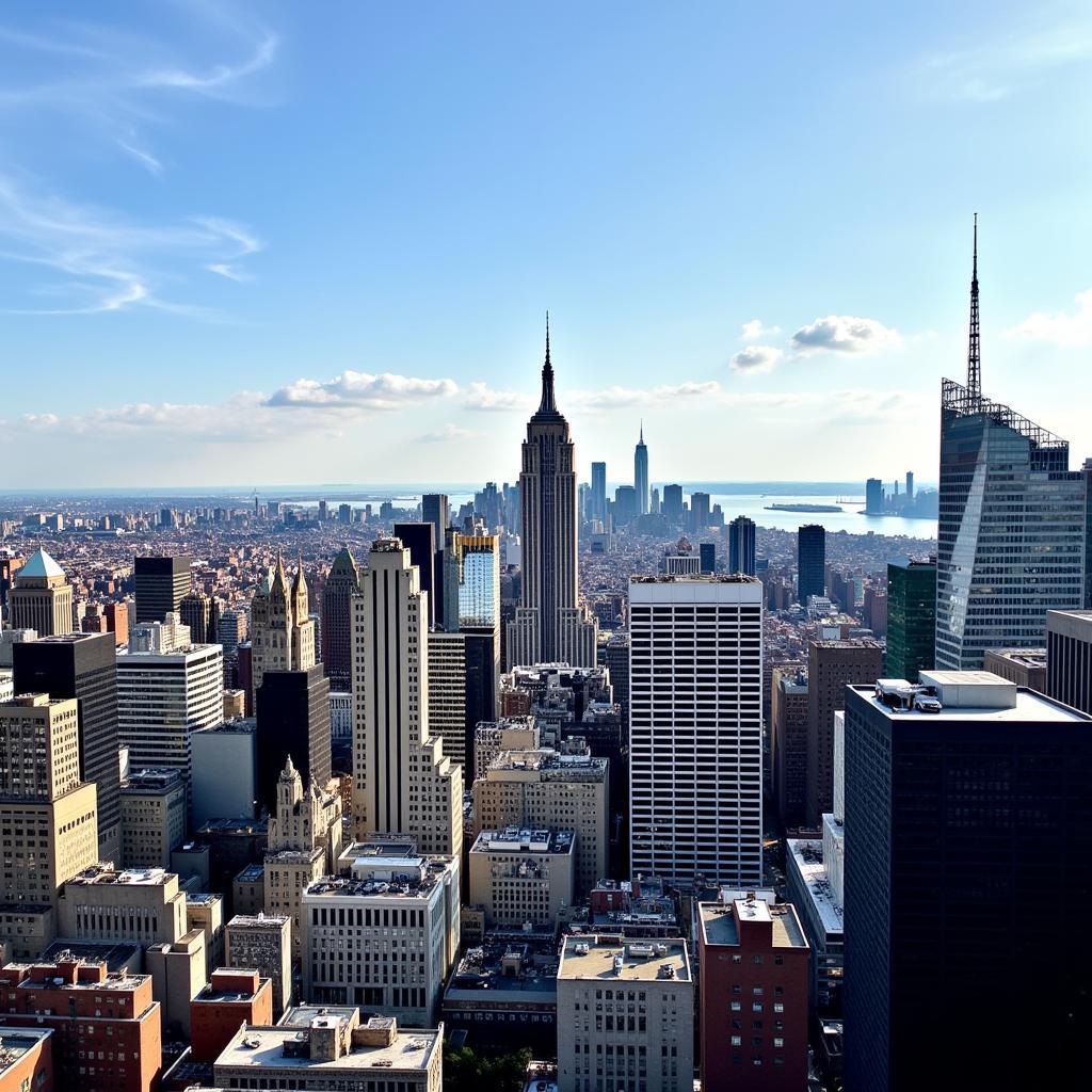 New York City skyline with various sports team logos