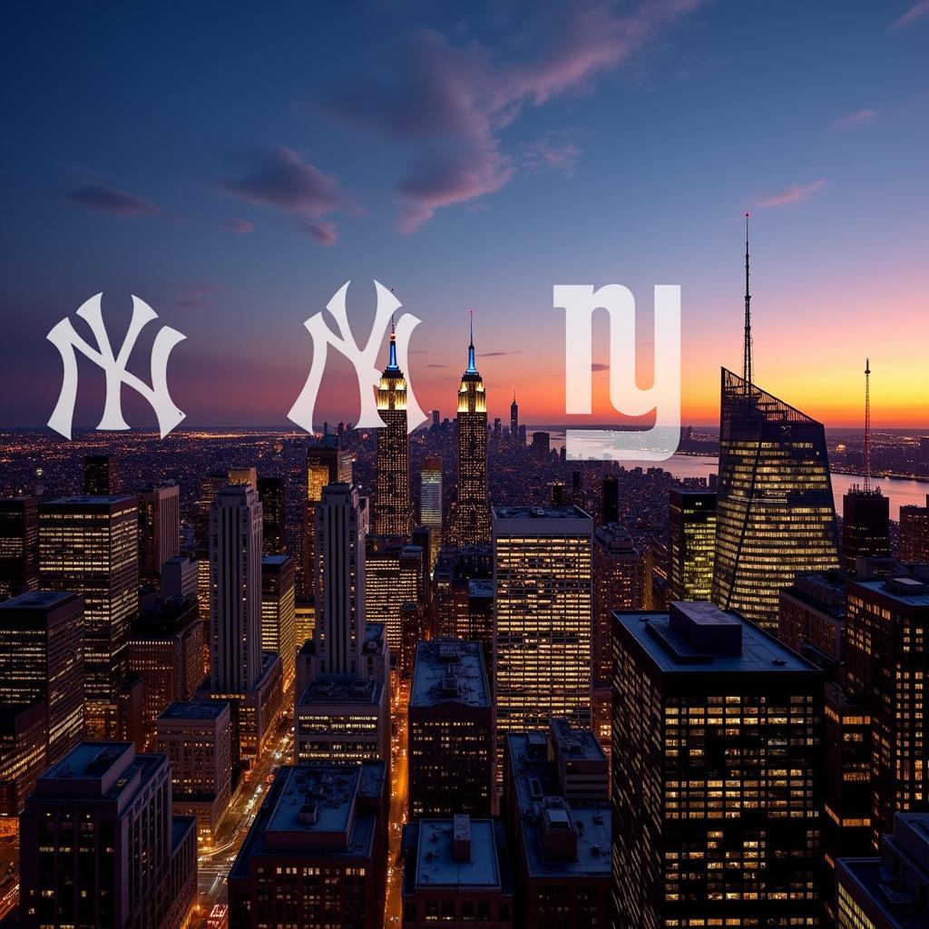 New York City skyline with sports team logos