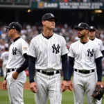 New York Yankees players in their iconic pinstripes