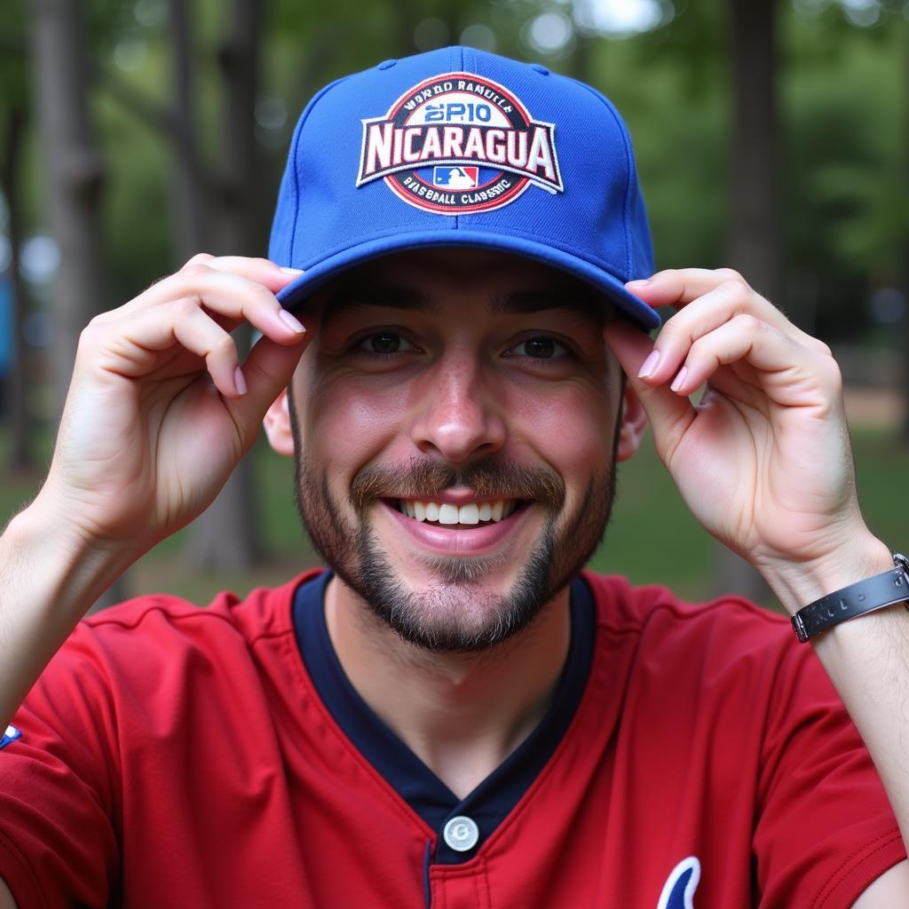 Nicaragua World Baseball Classic Fan Wearing Cap