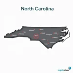 Map of North Carolina highlighting major cities and lack of an MLB team