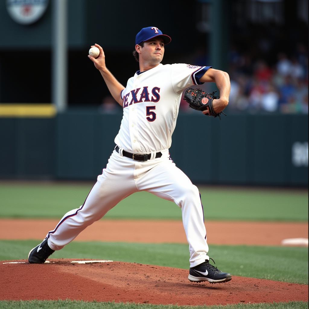 Nolan Ryan pitching for the Texas Rangers