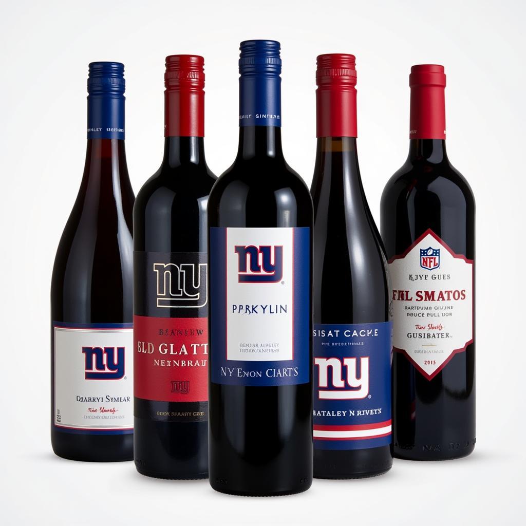 A collection of NY Giants themed wine bottles