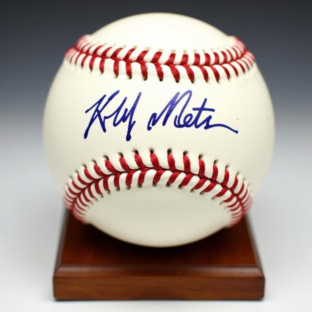 NY Mets signed baseball on display stand