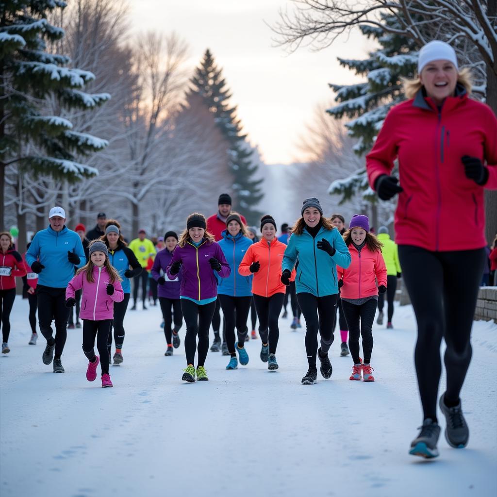 Runners lining up at the starting line of the NYS Winter Run Series