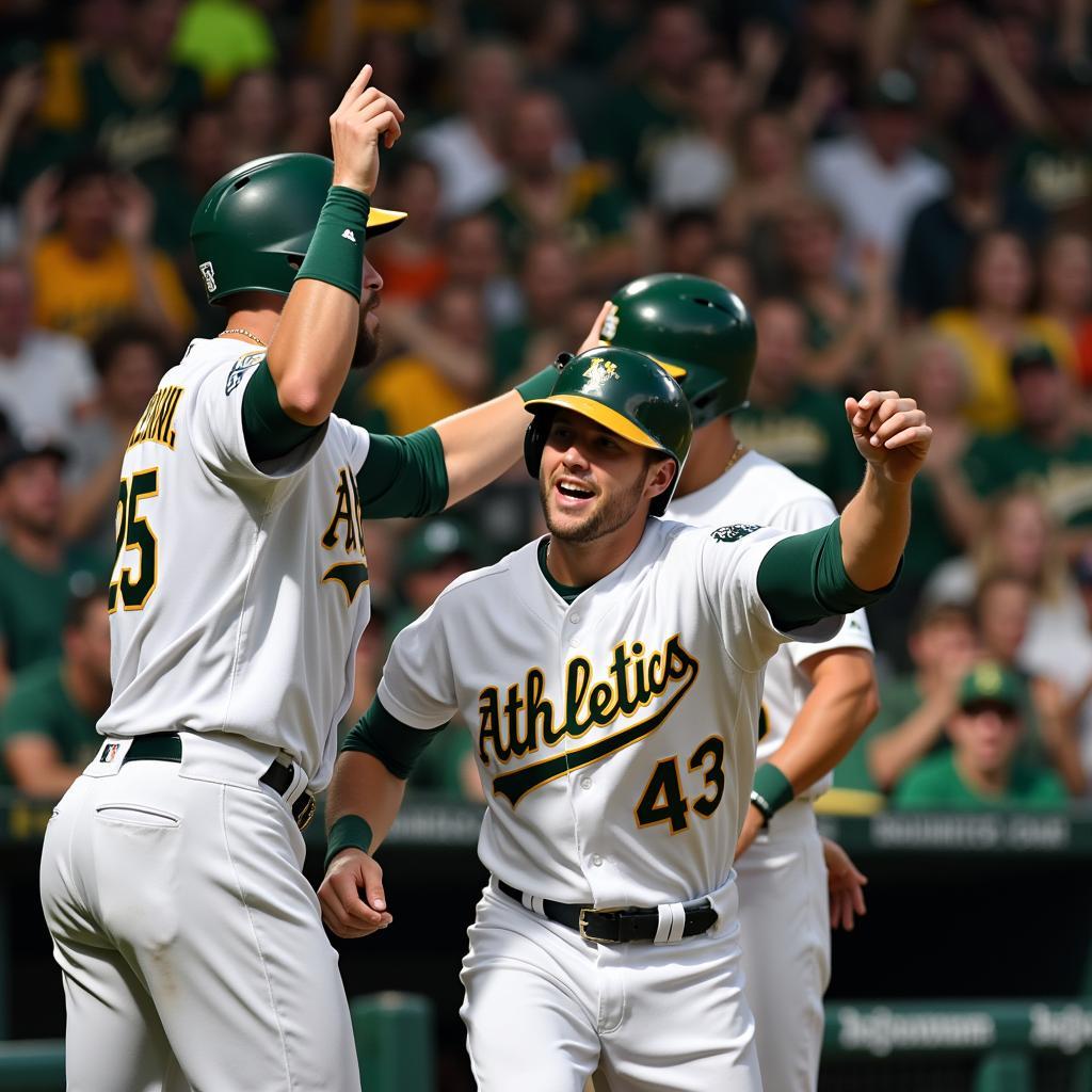 Oakland Athletics players celebrating a home run