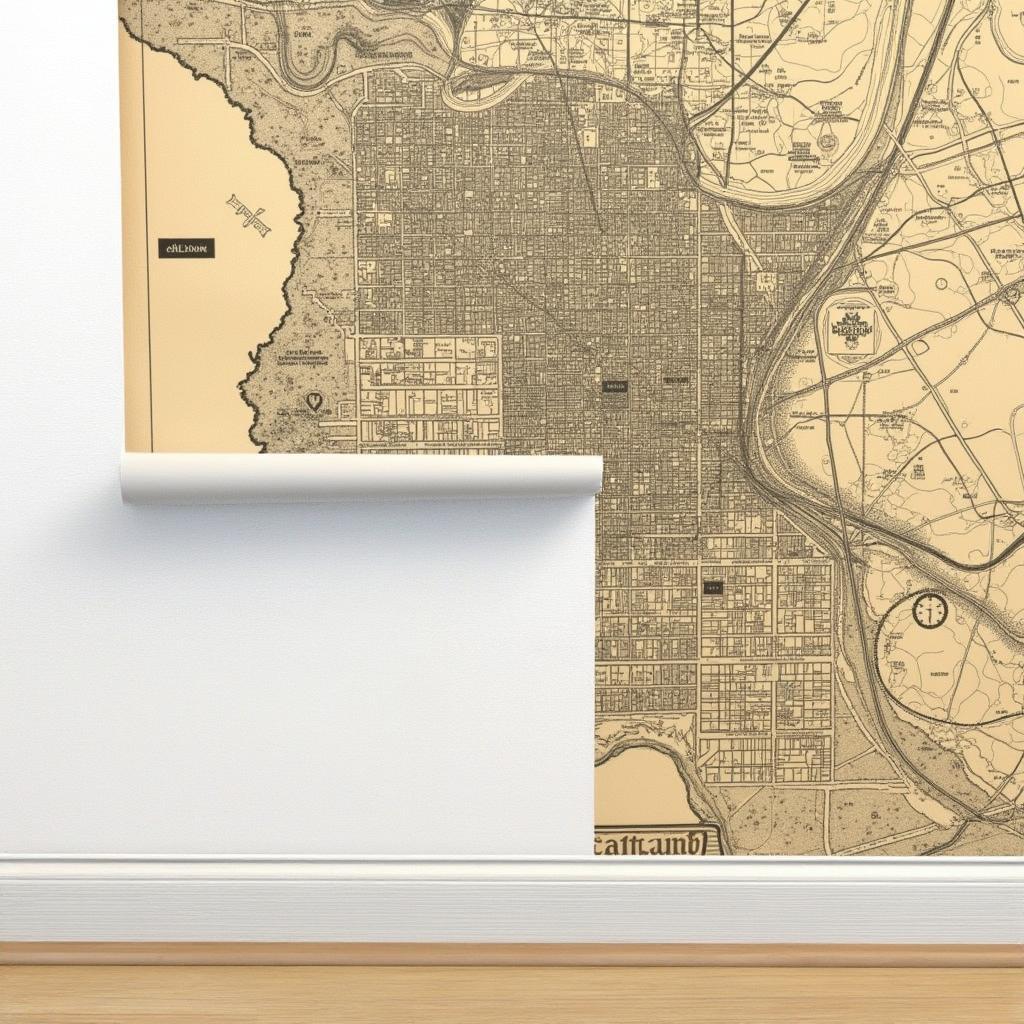 Vintage map of Oakland printed on wallpaper