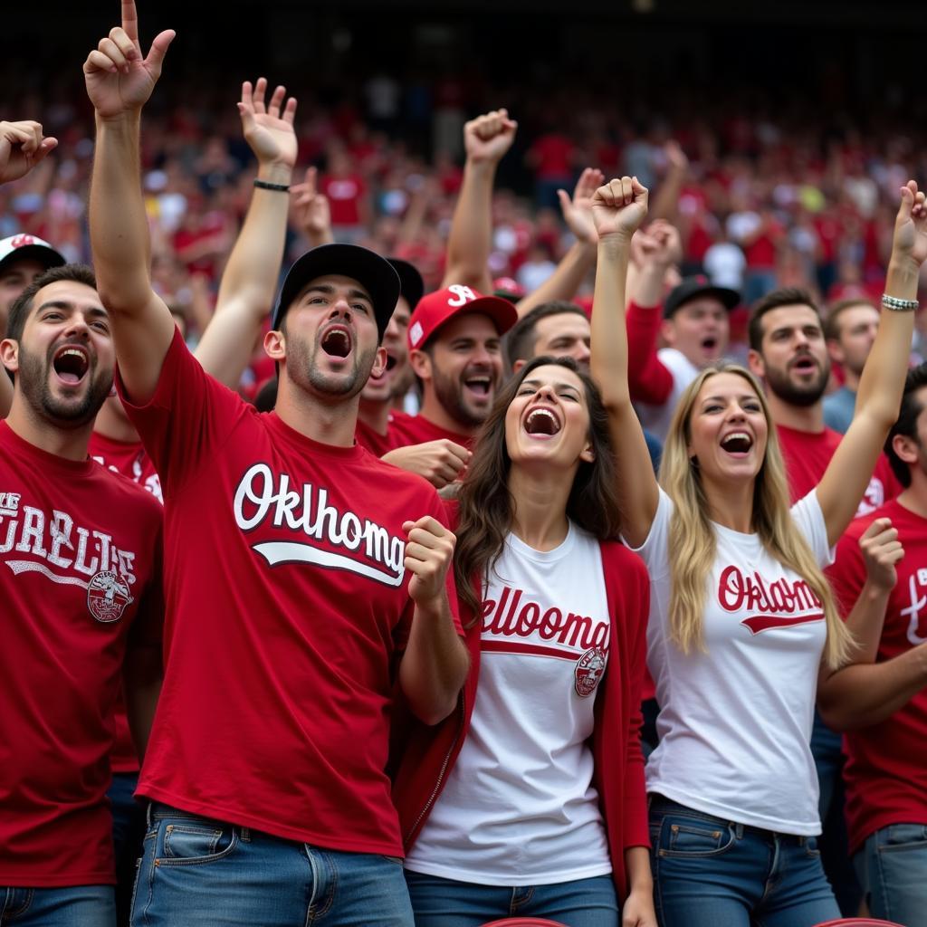 Group of Oklahoma baseball fans cheering