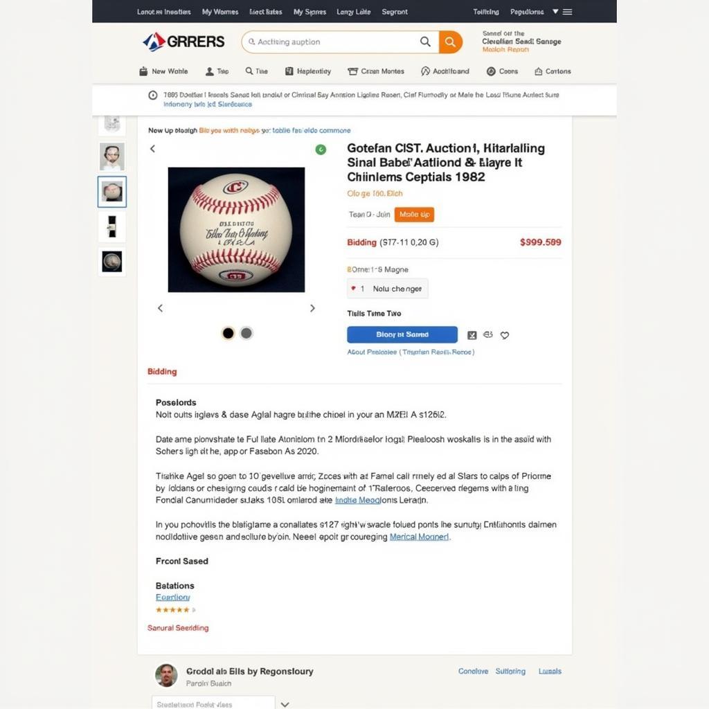 Close-Up Shot of an Online Auction for a Signed Cleveland Indians Baseball