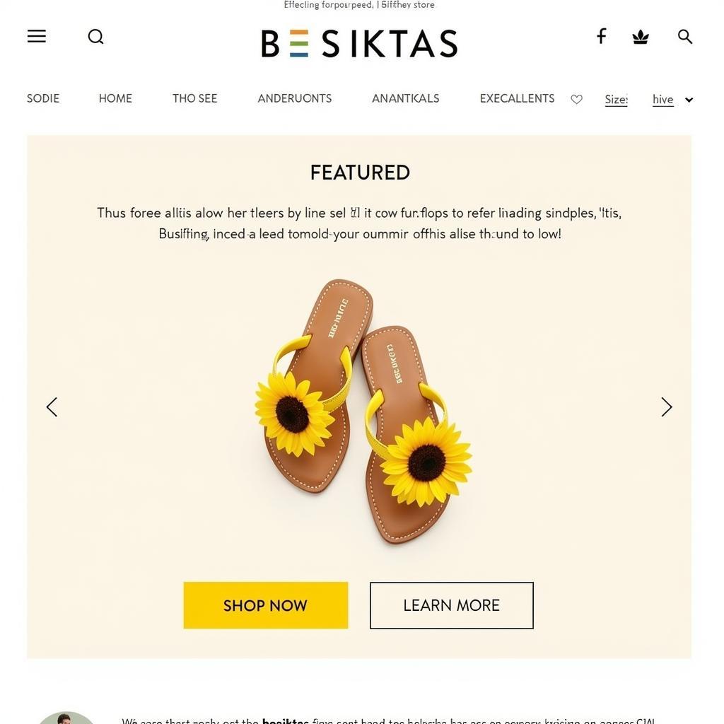 Website interface showcasing Besiktas merchandise, highlighting sunflower flip flops