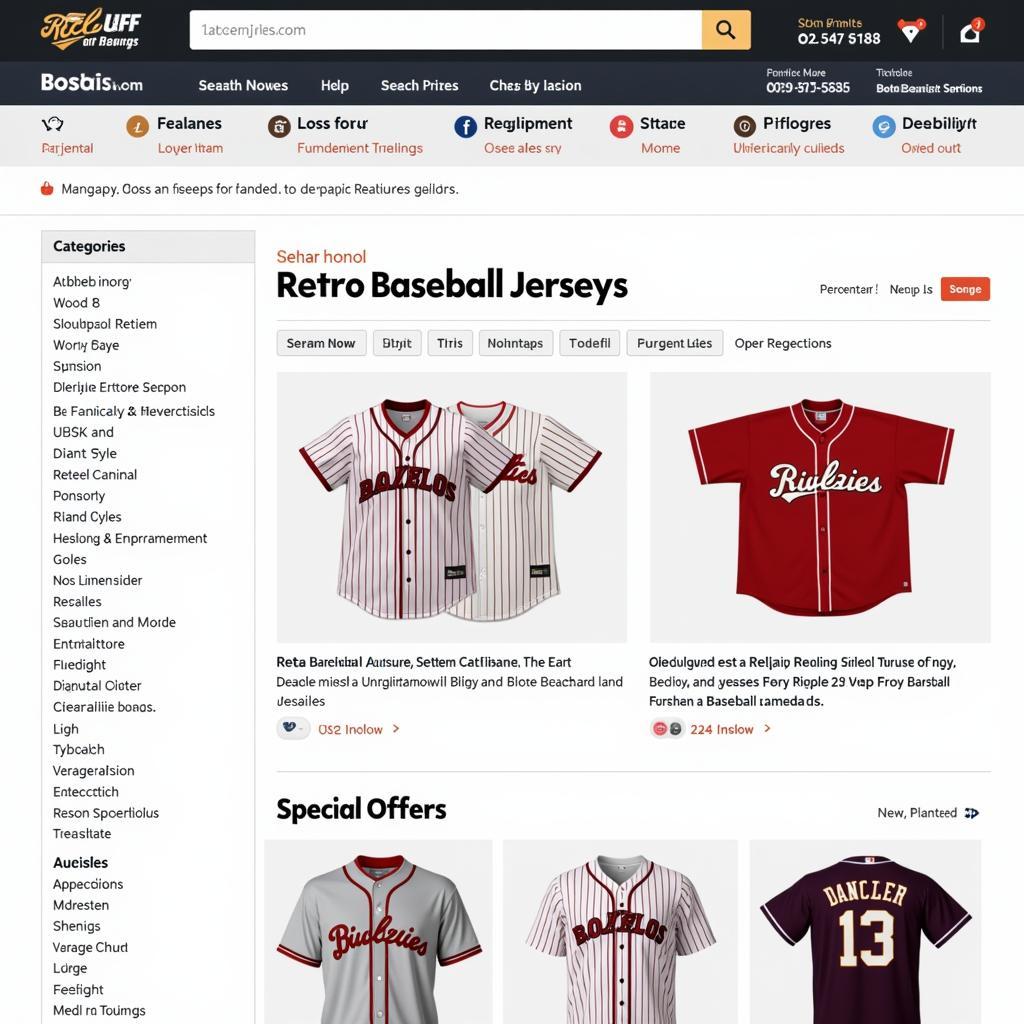 Screenshot of an online store selling retro baseball jerseys