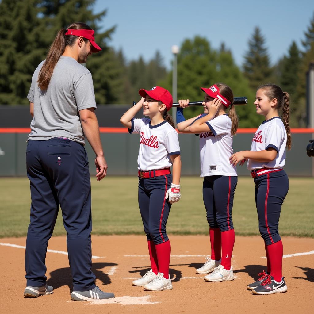 Youth softball players practicing at a camp in Oregon