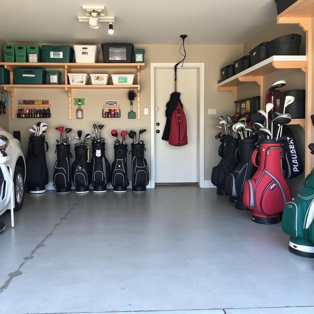 Organized Garage with Golf Rack and Accessories