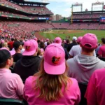 Baltimore Orioles fans sporting pink hats at Camden Yards