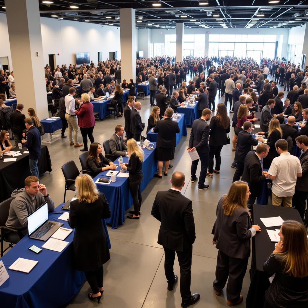 Job seekers attending a bustling job fair in Orlando