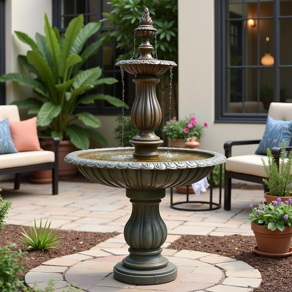 Outdoor Tall Water Fountain as a Courtyard Centerpiece