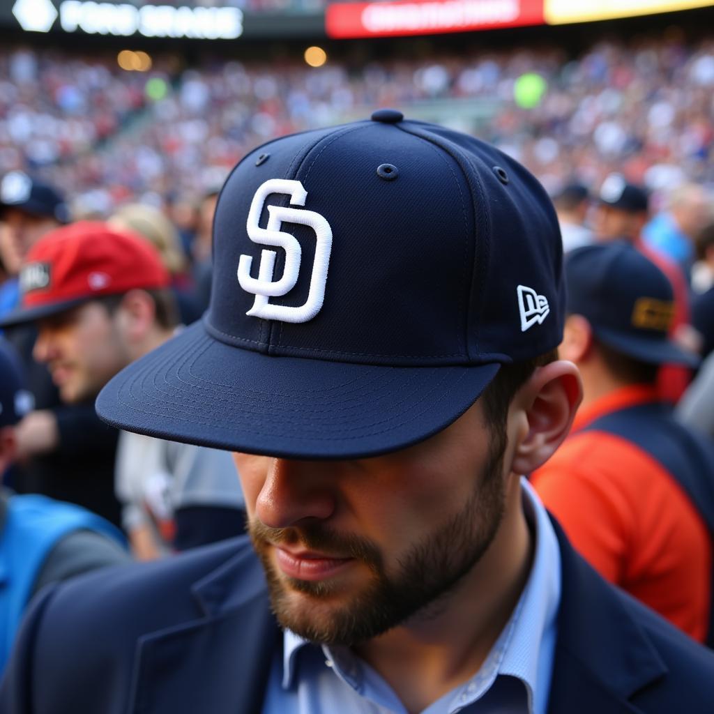 Padres Fan Sporting Custom Hat at Petco Park