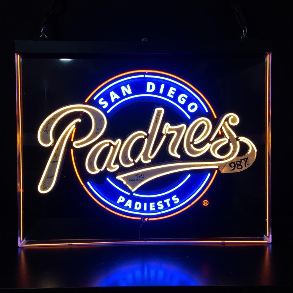 A Padres neon sign packaged as a gift