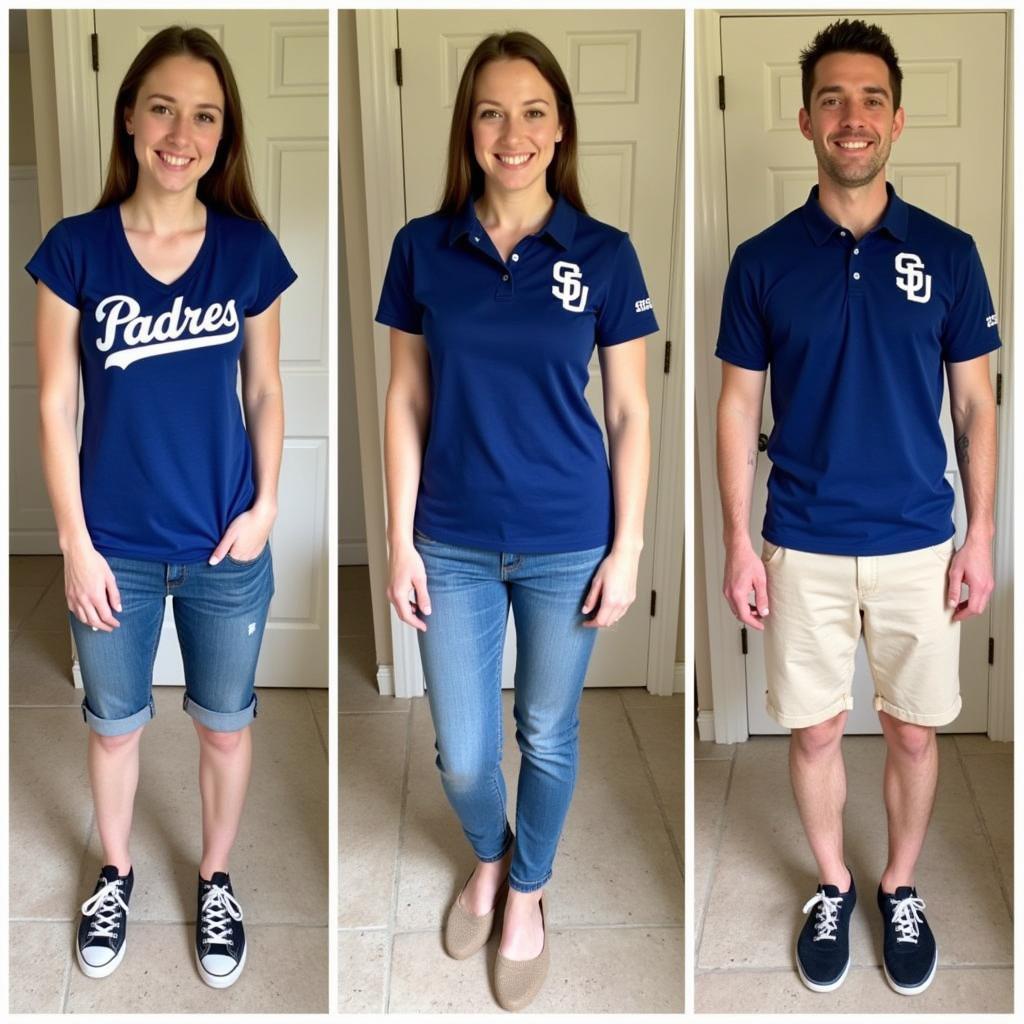 Different ways to style a Padres polo: casual, sporty, and slightly dressed up