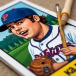 Close-up of a painted baseball card