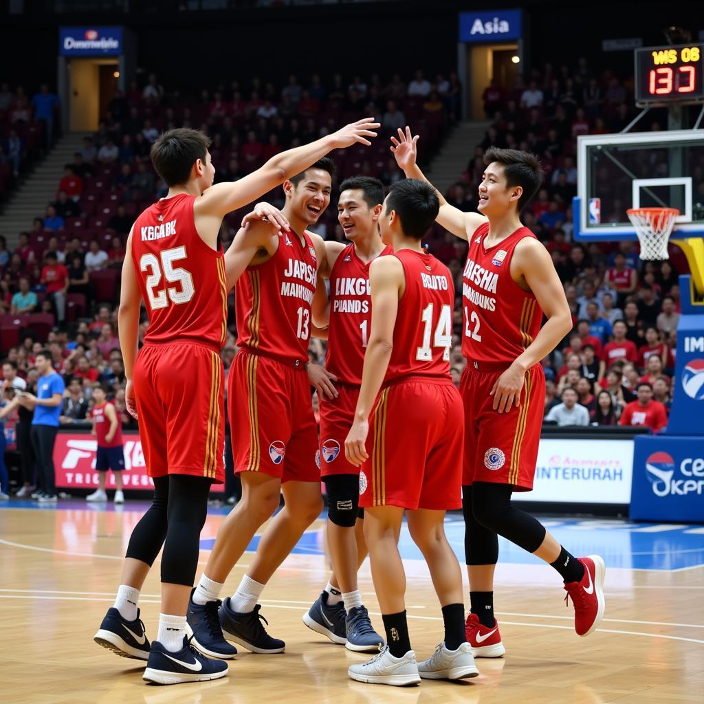 Asian Basketball Team Celebrating Victory