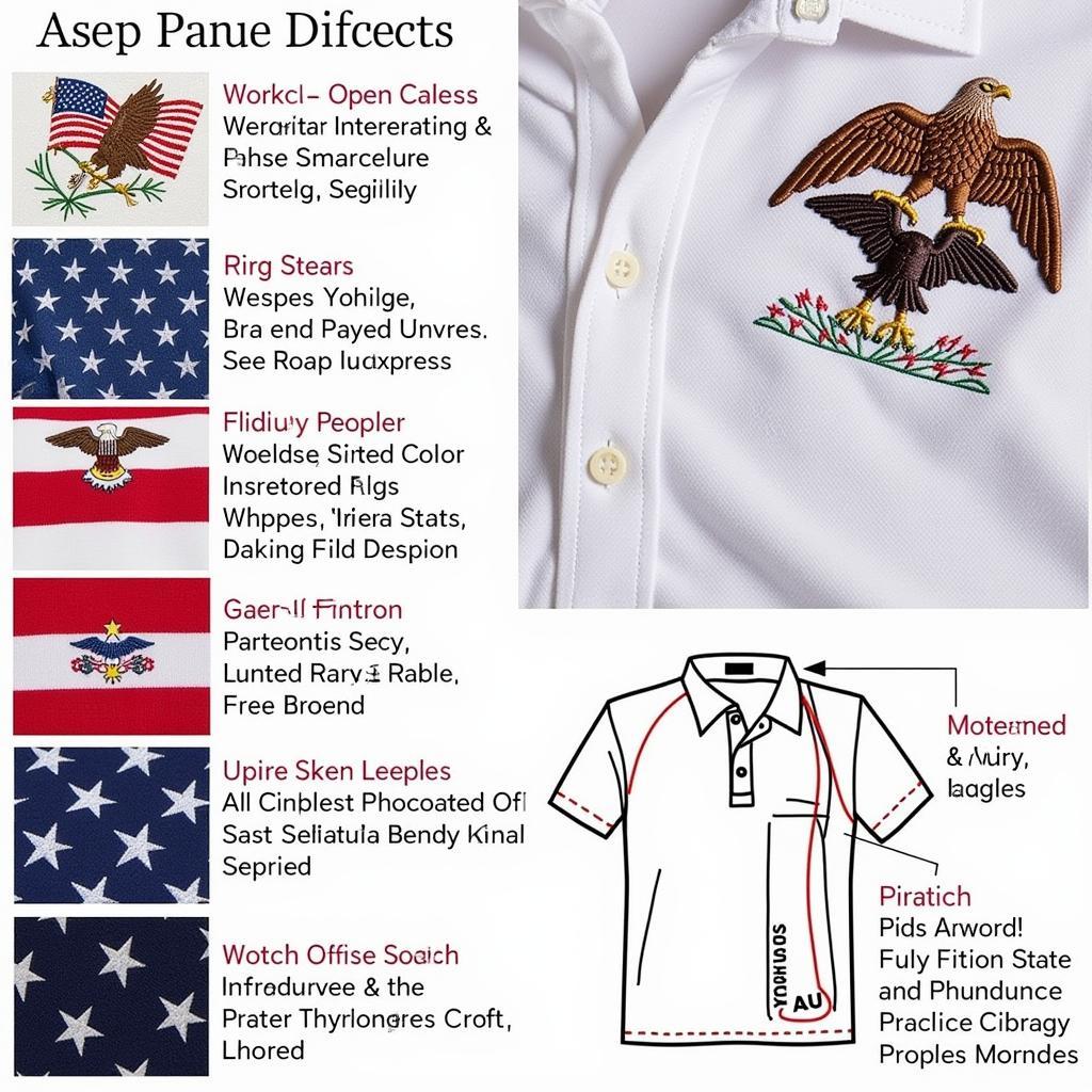 Close-up of different 4th of July golf polo designs