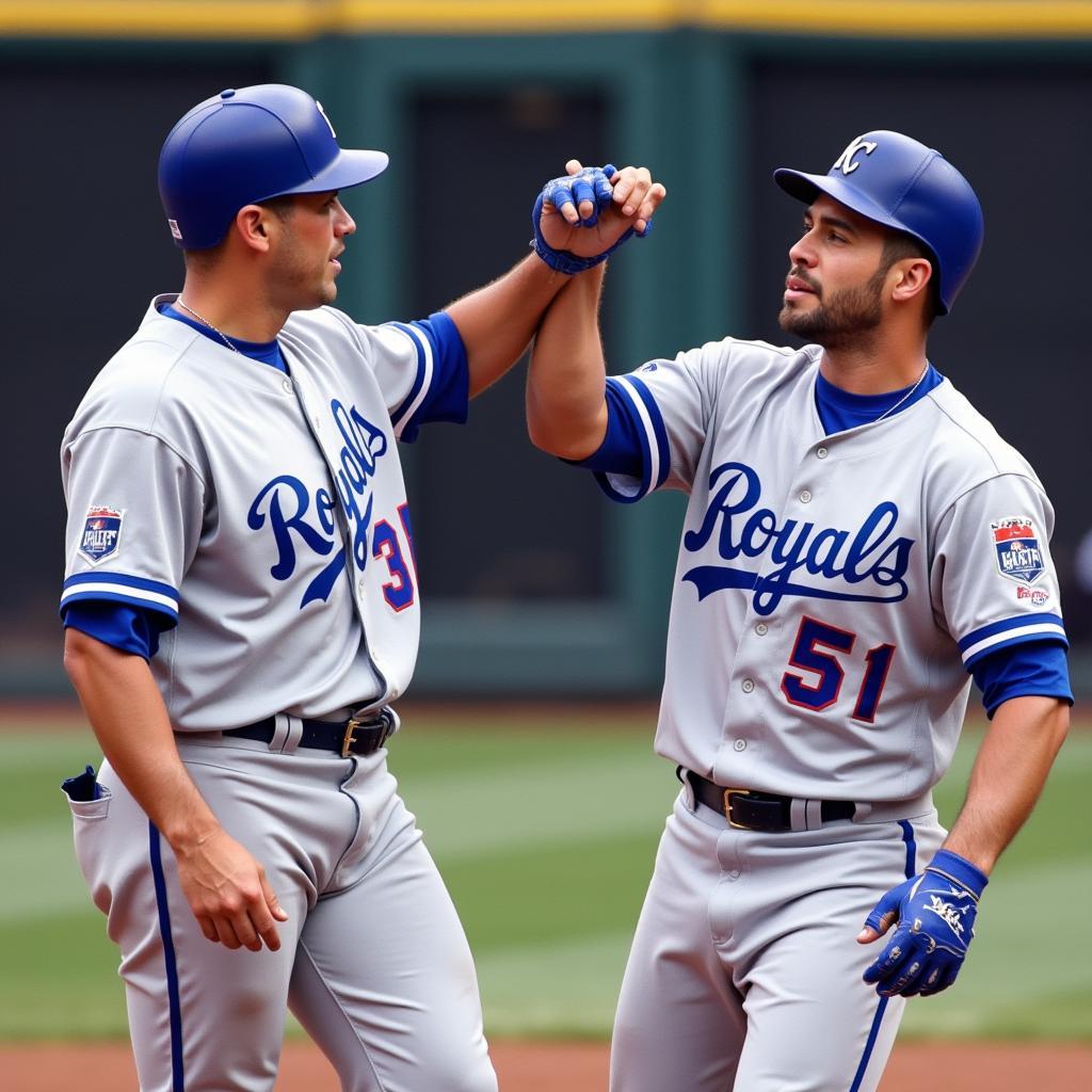 Paul Byrd sharing a celebratory moment with a Kansas City Royals teammate