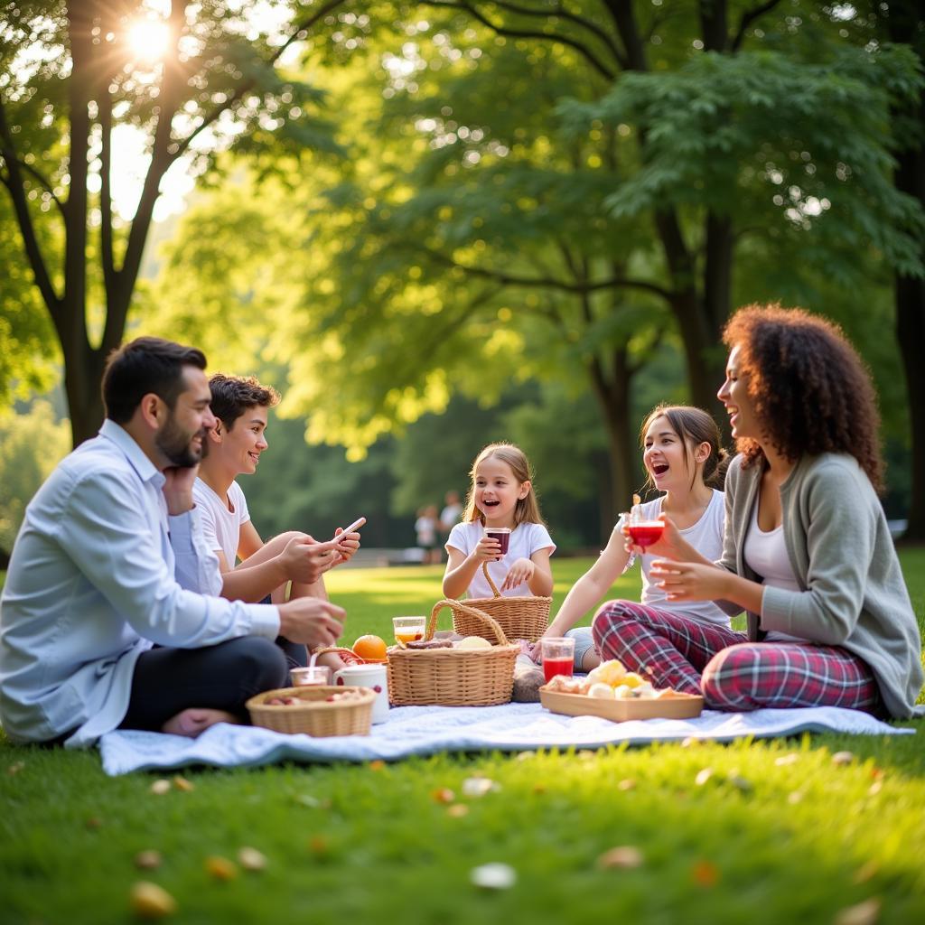 People enjoying a picnic lunch at Buhl Park