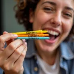 A person holding a swear word pen and laughing