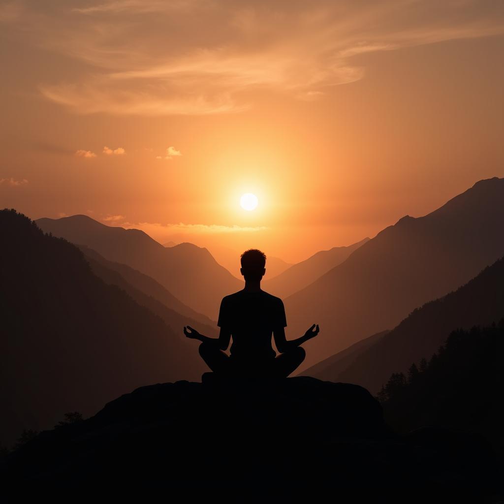 Person meditating on a serene mountaintop