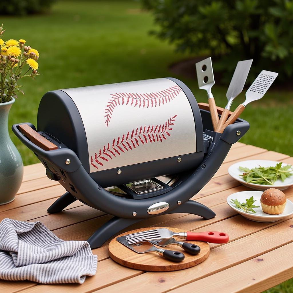 Personalized Baseball Grill Set on Picnic Table