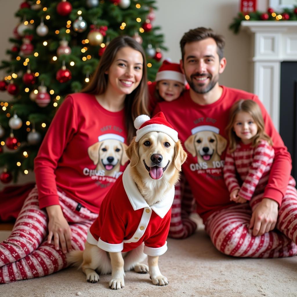 Family wearing personalized dog pajamas for Christmas