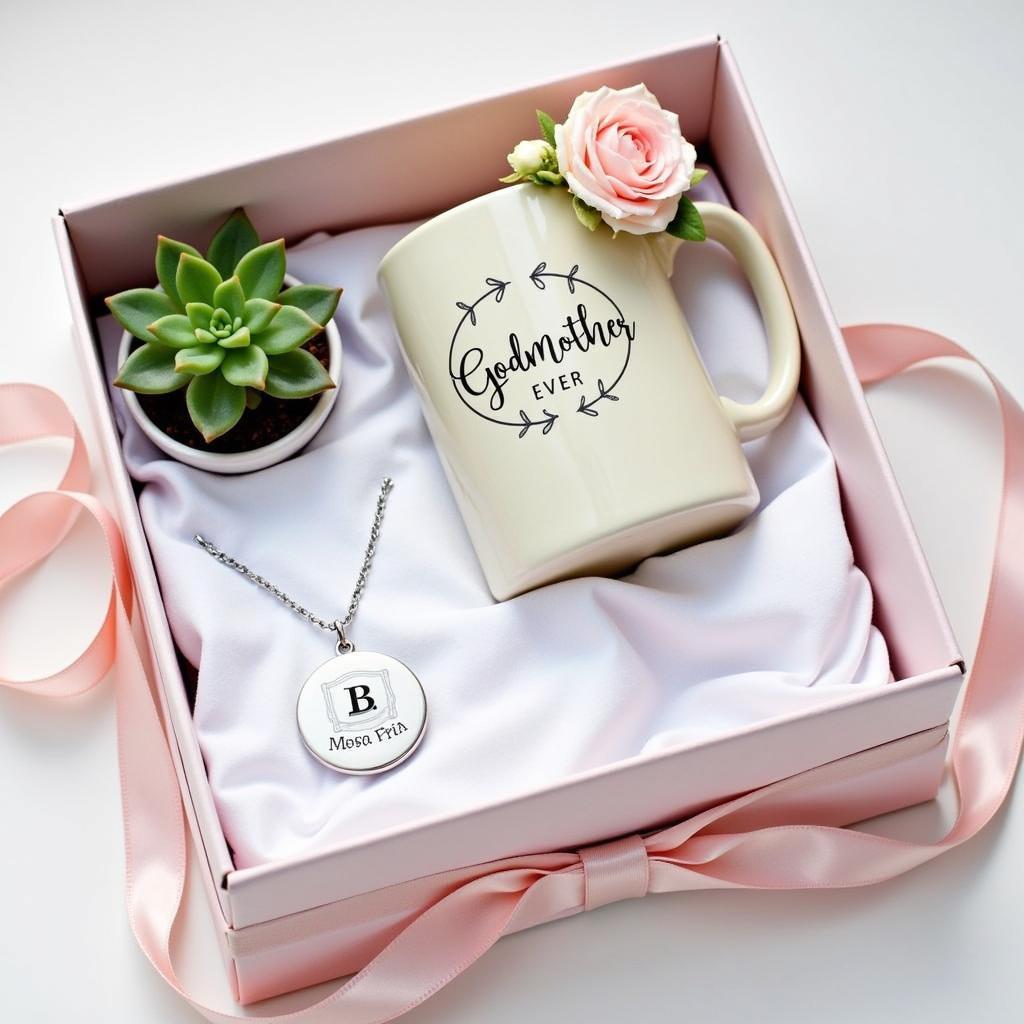 Personalized Godmother Gift Box with Engraved Necklace and Custom Mug