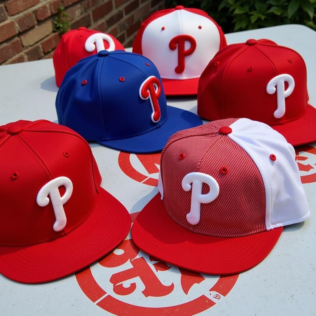 A collection of Phillies retro snapbacks showcasing different eras and logos