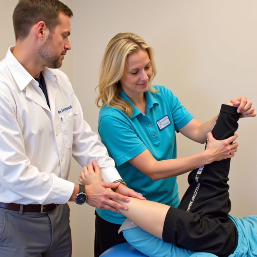 Physical Therapist Assisting Patient with Elbow Exercises