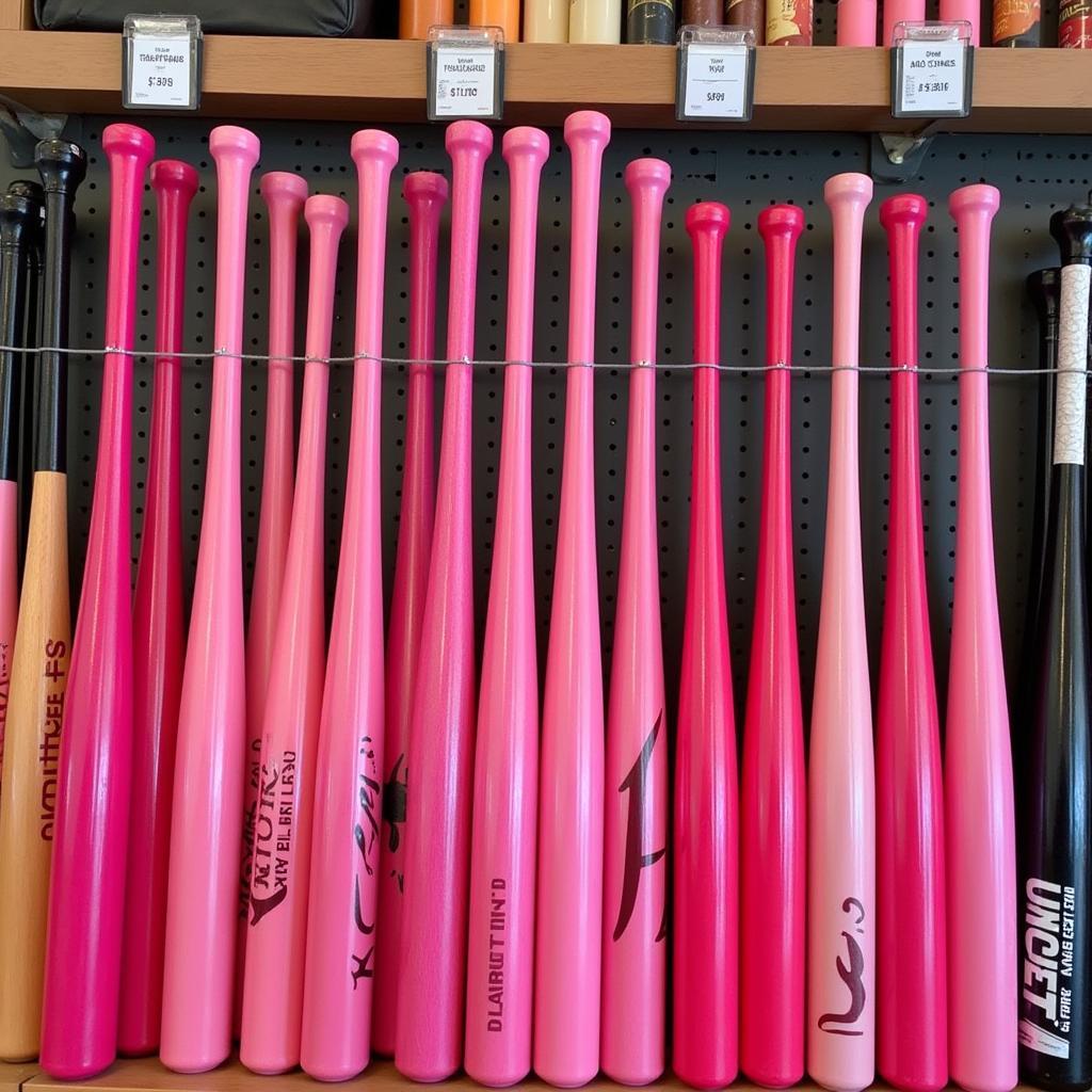 Display of Pink Wood Bats in a Store