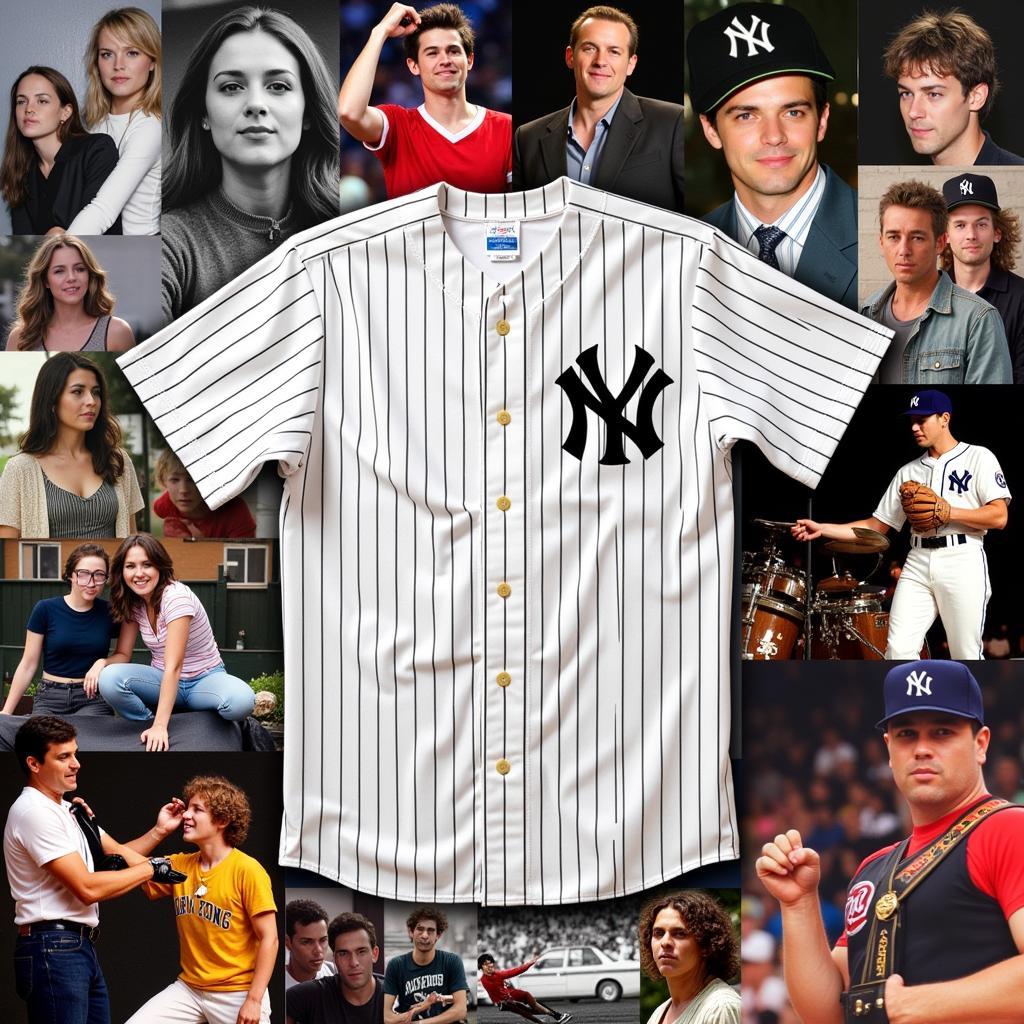  Collage showcasing the pinstripe baseball shirt in pop culture