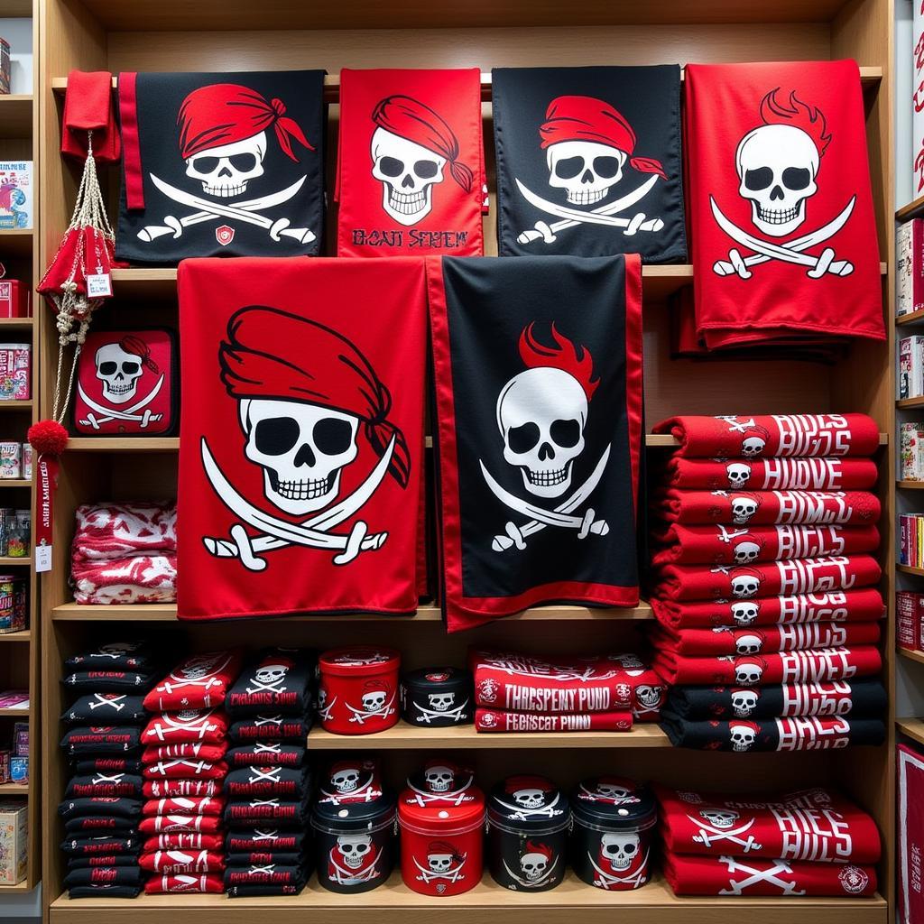 An assortment of pirate blankets for sale in the Beşiktaş team shop