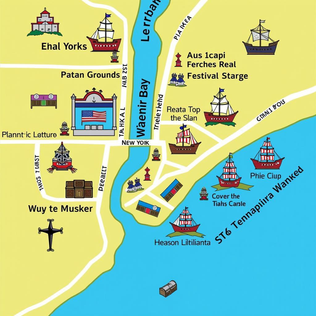 Map of Alexandria Bay highlighting Pirates Weekend Events