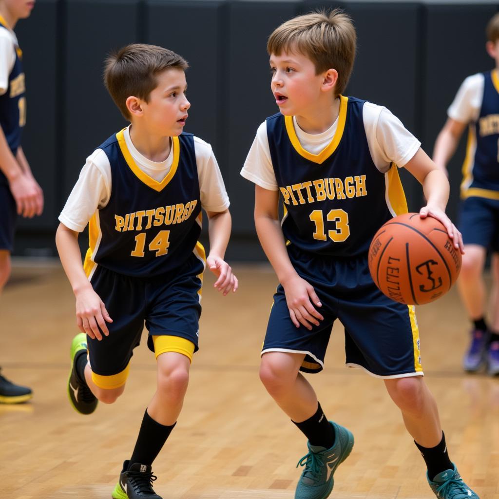 Young basketball players in a game in Pittsburgh