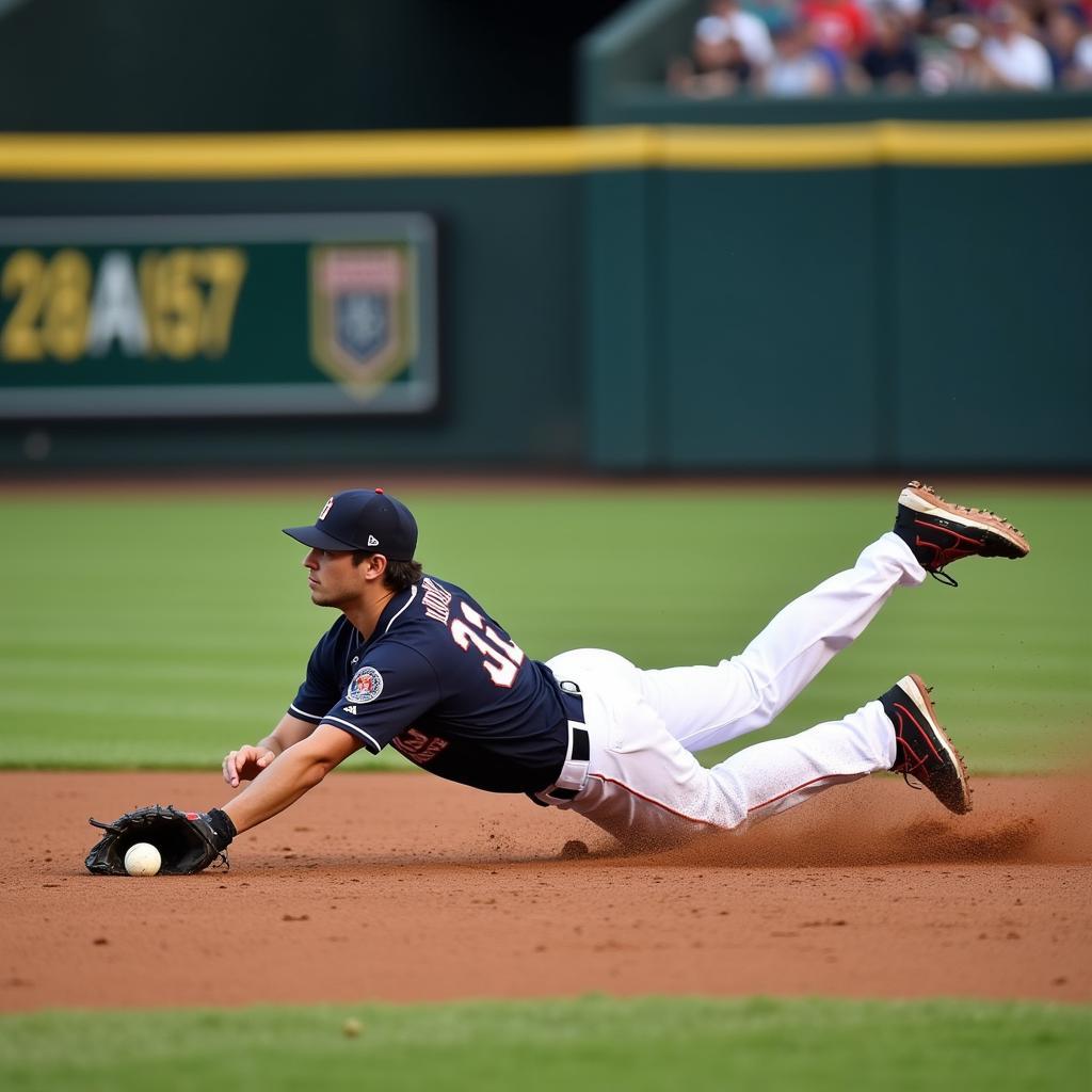 MLB shortstop making a diving play